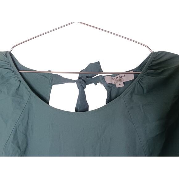 Peter Som Puff Sleeve Ruffle Trim Open Back Mini Dress in Green Size 6 - Picture 6 of 16